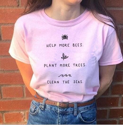 Help More Bees 90s Aesthetic Graphic T Shirts Harajuku Plus Size Women Plant More Trees White Top O neck 100% Cotton Tees Tshirt - Premium Women's T Shirt from eprolo - Just $19.12! Shop now at Handbags Specialist Headquarter