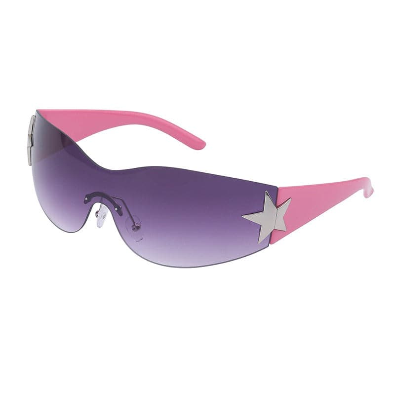 Retro Randlose Sonnenbrille Damen Y2K Persönlichkeit Fünf-Sterne-Einteiler-Sonnenbrille Herren-Reitbrille