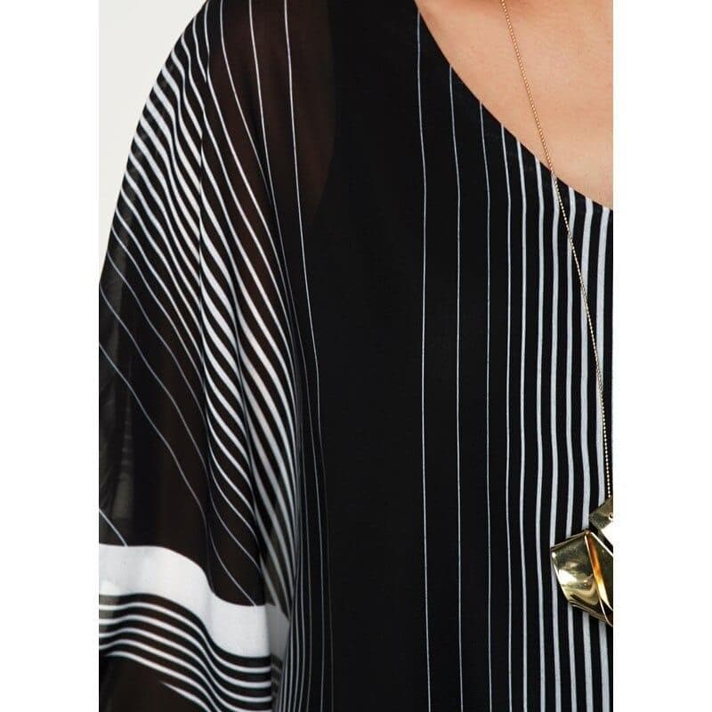 Summer New Women Chiffon Blouses V-Neck Collar Leisure Striped Blouse Shirt Casual Tops Plus Size Beach Smock S-5XL - Premium Women's T Shirt from eprolo - Just $22.04! Shop now at Handbags Specialist Headquarter