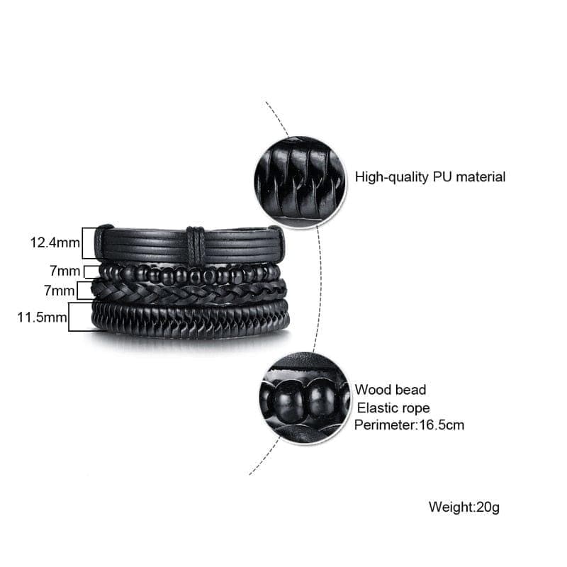 4pcs/ Set Black Bracelets for Men Bangle Adjustable Length Bohemia Holiday Male Jewelry Punk Pulseira - Premium Men Bracelets from eprolo - Just $16.99! Shop now at Handbags Specialist Headquarter