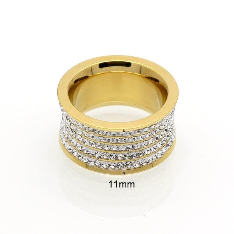 5 Row Brand Crystal Jewelry Fashoin Women Men Unisex Luxury 11mm Wide Rings  Gold Color Stainless Steel Wedding Rings - Premium Ring from BORASI Official Store - Just $18.99! Shop now at Handbags Specialist Headquarter