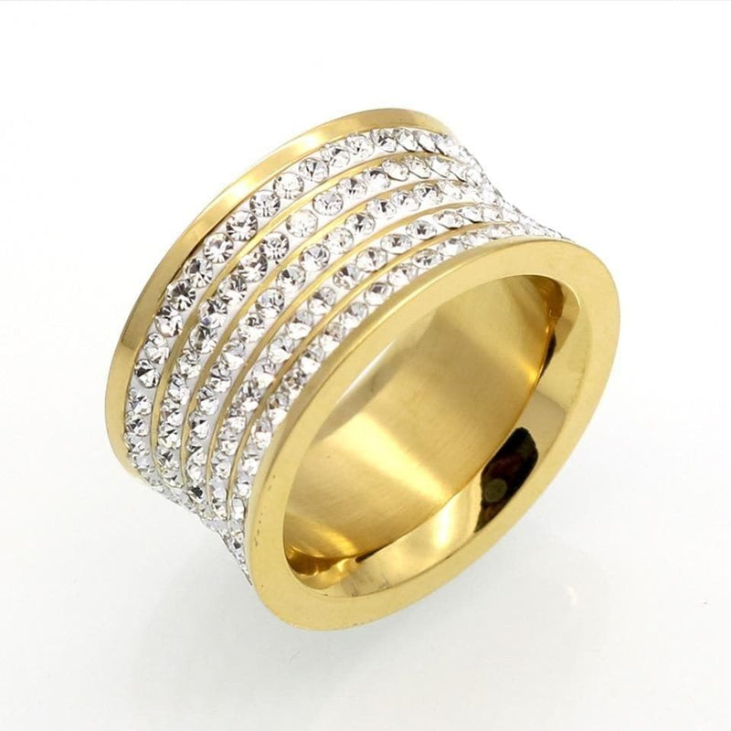 5 Row Brand Crystal Jewelry Fashoin Women Men Unisex Luxury 11mm Wide Rings  Gold Color Stainless Steel Wedding Rings - Premium Ring from BORASI Official Store - Just $18.99! Shop now at Handbags Specialist Headquarter