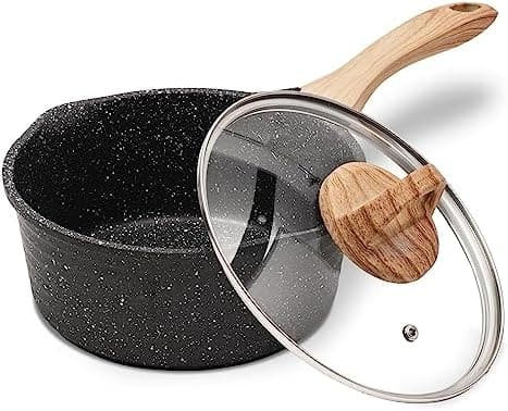 JEETEE 2.5 Quart Sauce Pan with Lid, Non Stick Small Pot with German Granite Coating, Masterclass Granite Stone Cookware Sauce Pot for Cooking, PFOA/PFOS Free(Beige) - Premium Cookware from Visit the JEETEE Store - Just $39.99! Shop now at Handbags Specialist Headquarter