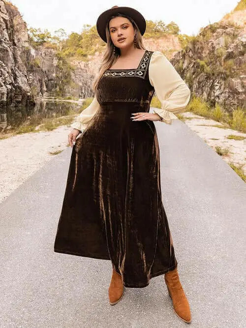 Plus Size Embroidered Square Neck Dress.