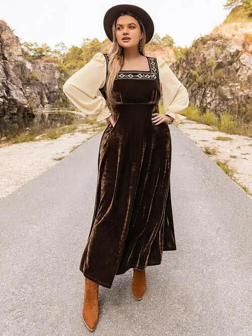Plus Size Embroidered Square Neck Dress.