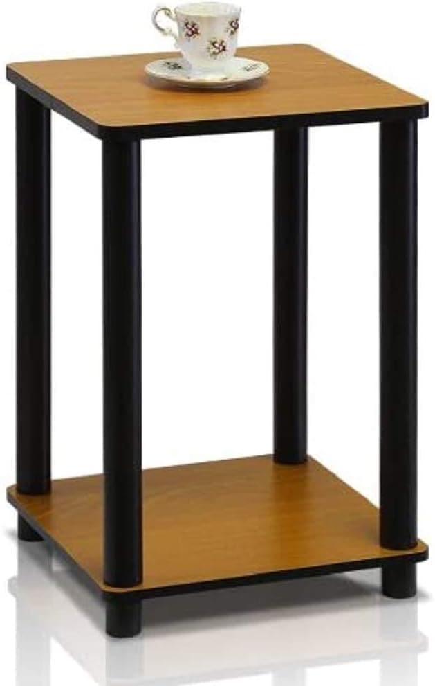 Furinno Just 3-Tier Turn-N-Tube End Table / Side Table / Night Stand / Bedside Table with Plastic Poles, 1-Pack, French Oak Grey/Black