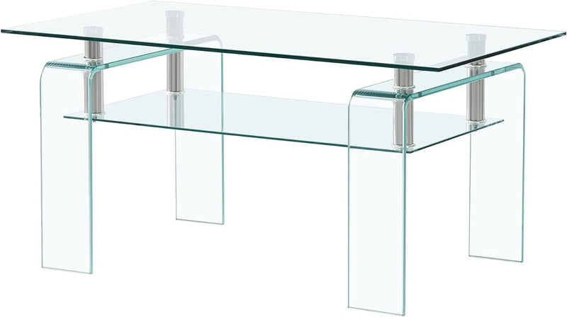 Clear Glass Coffee Table Metal Tube (All-Black)