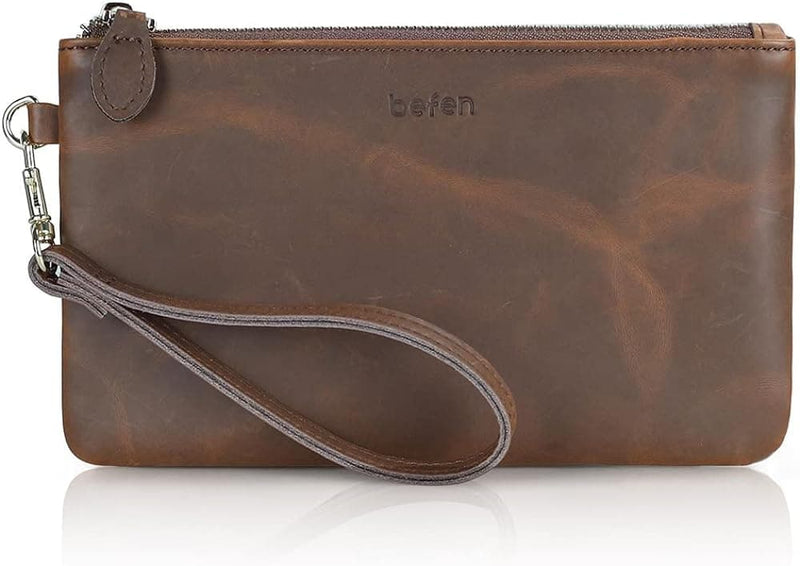 befen Women's Genuine Italian Leather Wristlet Clutch Wallet Purse, Gold Zipper - Premium Wristlets from Visit the befen Store - Just $39.99! Shop now at Handbags Specialist Headquarter