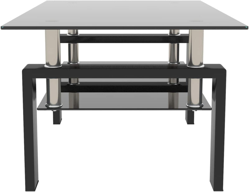 Clear Glass Coffee Table Metal Tube (All-Black)