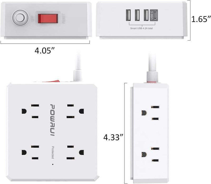 Surge Protector Power Strip - 6 Ft Flat Plug Extension Cord with 8 Widely Outlets and 4 USB Ports(1 USB C), 3 Side Outlet Extender for Home Office, White, ETL Listed - Premium HOME DÉCOR from Visit the POWRUI Store - Just $17.46! Shop now at Handbags Specialist Headquarter