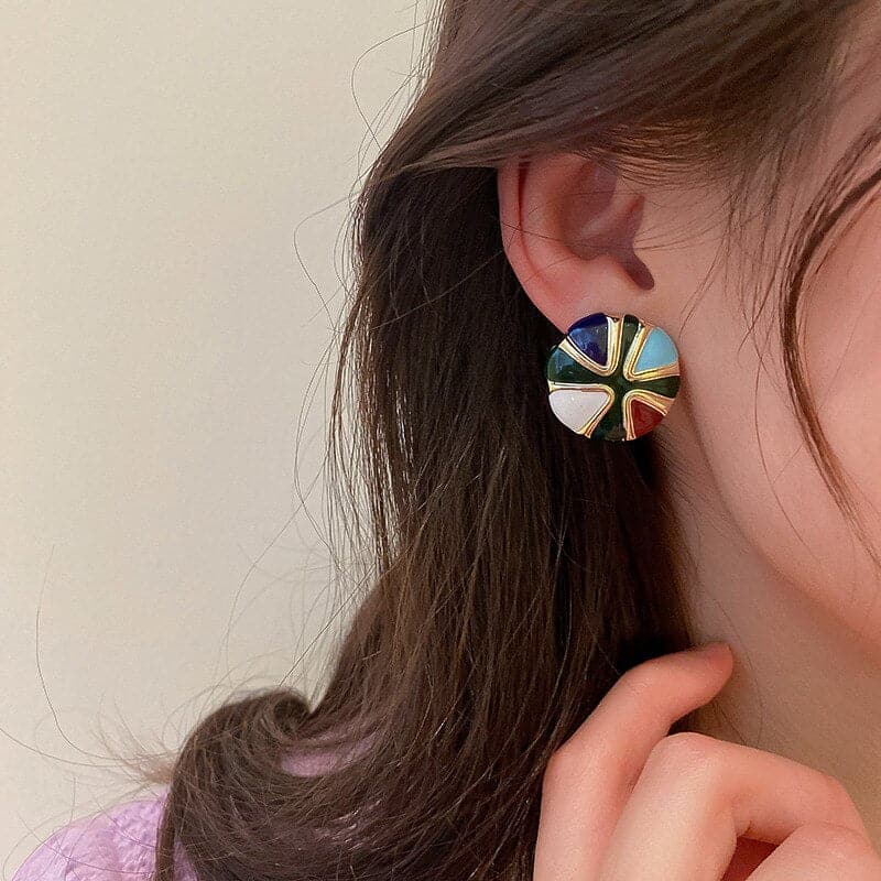 Silver Needle Colorful Oil Dripping Geometric Earrings Korean Minority Design Fashion Earrings Retro Temperament Simple Earrings - Premium Earrings from eprolo - Just $14.99! Shop now at Handbags Specialist Headquarter