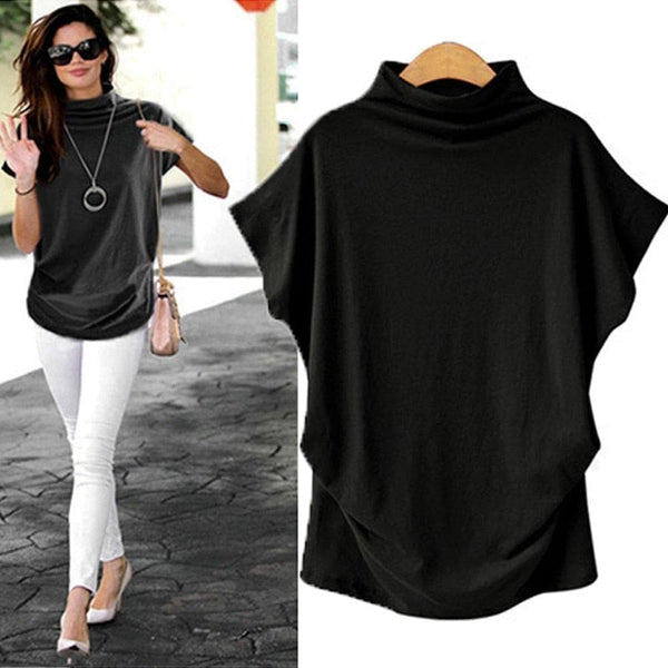 In store Summer Turtleneck T Shirt Women Short Sleeve Solid Tshirt Fashion T-Shirt Plus Size Loose Ladies Tops футболка женск - Premium Women's T Shirt from eprolo - Just $19.99! Shop now at Handbags Specialist Headquarter