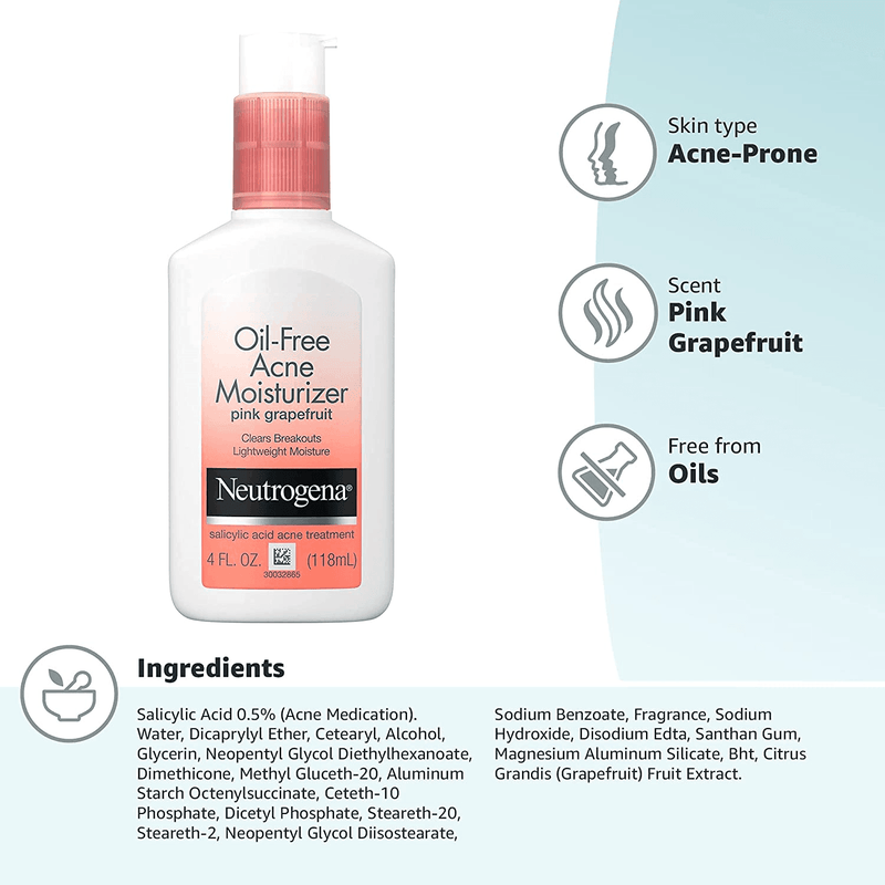 Neutrogena Oil Free Acne Facial Moisturizer With.5% Salicylic Acid Acne Treatment, Pink Grapefruit Acne Fighting Face Lotion for Breakouts, Non-Greasy & Non-Comedogenic, 4 Fl. Oz - Premium  from Johnson & Johnson - Just $27.25! Shop now at Handbags Specialist Headquarter