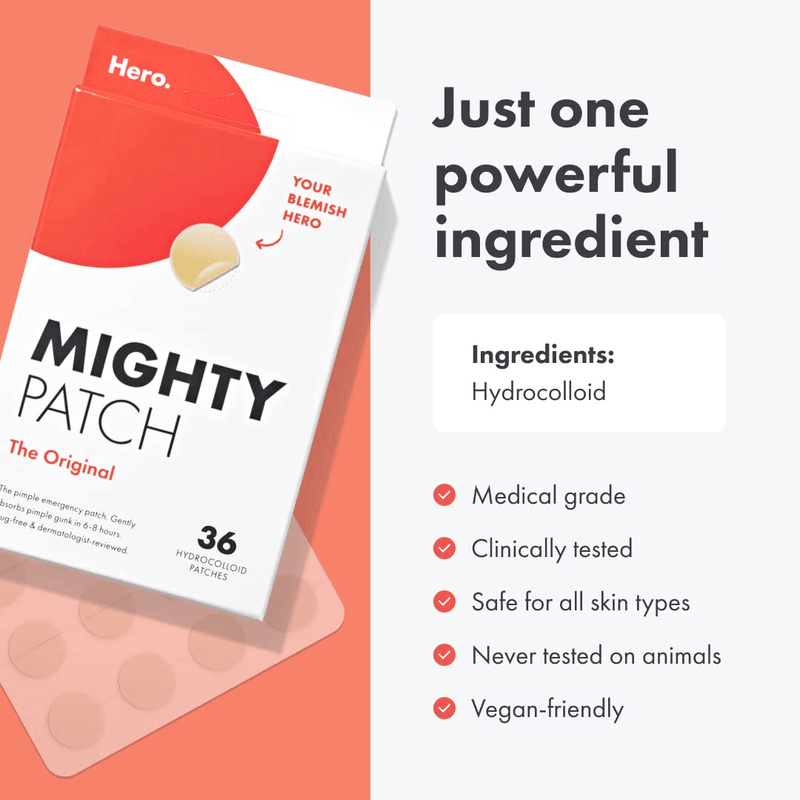 Mighty Patch Original from Hero Cosmetics - Hydrocolloid Acne Pimple Patch for Covering Zits and Blemishes, Spot Stickers for Face and Skin, Vegan-Friendly and Not Tested on Animals (36 Count) - Premium  from Mighty Patch - Just $24.71! Shop now at Handbags Specialist Headquarter