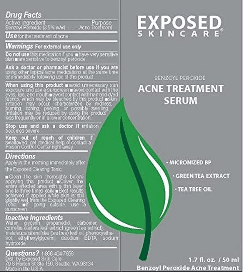Exposed Skin Care Acne Treatment Serum Step 3 – Quickly Reduces Pimple Size and Redness - 12 Hour Spot Treatment - 3.5% Benzoyl Peroxide, Natural Green Tea & Tea Tree Oil - Premium  from Exposed Skin Care - Just $41.12! Shop now at Handbags Specialist Headquarter