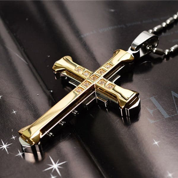 Dark Knight Same Men's Crystal Cross Pendant Silver Gold Black Dominant Pendant Necklace - Premium Necklace from eprolo - Just $18.99! Shop now at Handbags Specialist Headquarter