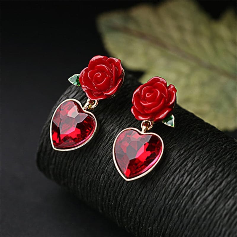 Fine jewelry wholesale Red heart pendant rose stud earring female fashion accessories crystals stud earring bridal jewelry - Premium Earring from eprolo - Just $17.99! Shop now at Handbags Specialist Headquarter