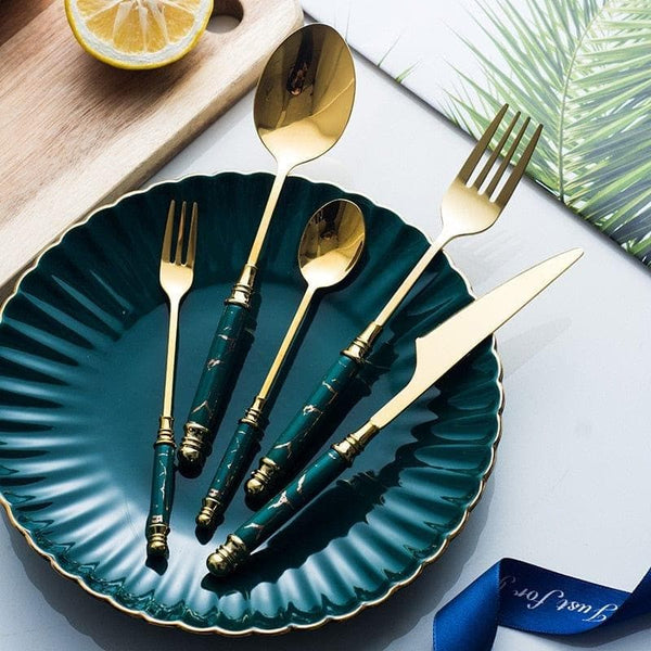 5pcs Ceramic Tableware Fork Spoon Knife Set Vintage Cutlery Set - Premium Cook from eprolo - Just $23.99! Shop now at Handbags Specialist Headquarter