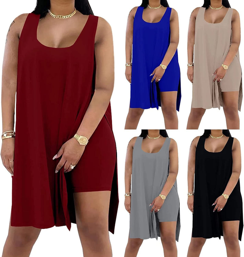 Women's Plus Size 2 Piece Outfits Sleeveless Tunic Tops and Bodycon Biker Shorts Sets Tracksuits - Premium Women's T Shirt from Visit the AXOSY Store - Just $15.99! Shop now at Handbags Specialist Headquarter