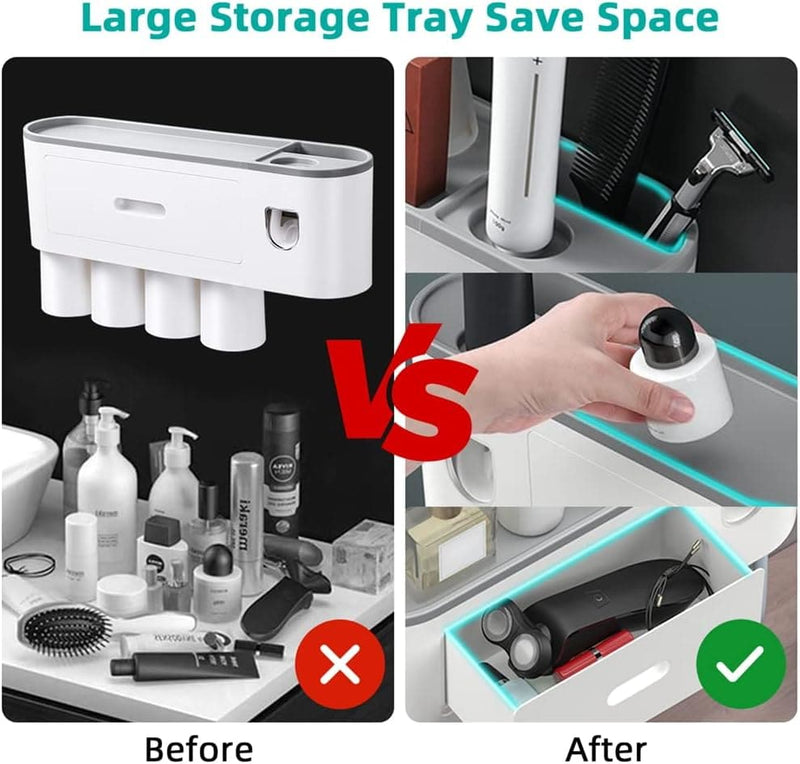Wall Mounted Toothbrush Holder for Bathroom, Automatic Toothpaste Dispenser Kit with Magnetic Cups Kids & Family Set Toothbrush Holders, Storage Rack & Easy Install, Durable Space-Saving - Premium Health Care from Visit the showgoca Store - Just $19.99! Shop now at Handbags Specialist Headquarter