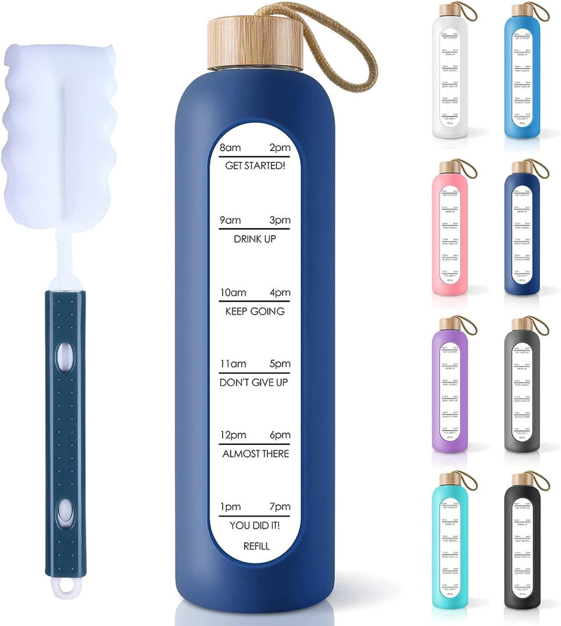 PROBTTL 32 Oz Borosilicate Glass Water Bottle with Time Marker Reminder Quotes, Leak Proof Reusable BPA Free Motivational Water Bottles with Silicone Sleeve and Bamboo Lid - Premium Glass Water Bottles from Visit the PROBTTL Store - Just $19.99! Shop now at Handbags Specialist Headquarter