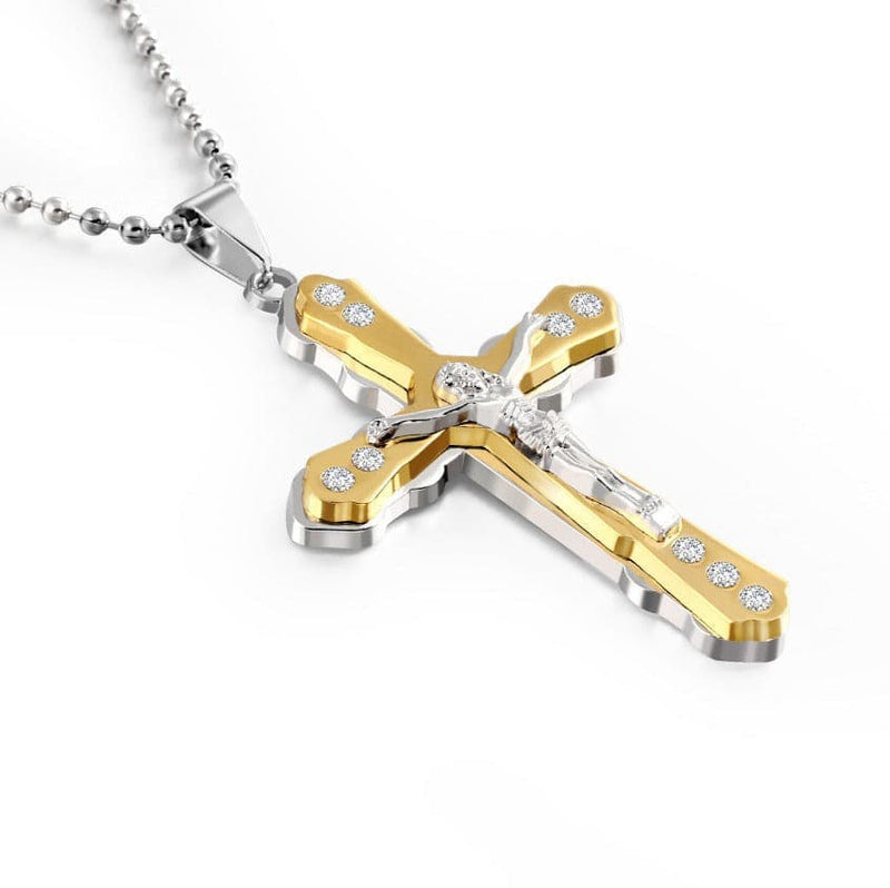 Dark Knight Same Men's Crystal Cross Pendant Silver Gold Black Dominant Pendant Necklace - Premium Necklace from eprolo - Just $18.99! Shop now at Handbags Specialist Headquarter