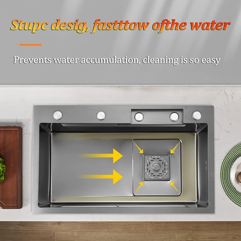 Kitchen Sink,New Stainless Steel Waterfall Sink,Bar Sink, 304 Stainless Steel Sink, with Cup Washer Sinks, Drop-in Or Undermount Installation (Color : Black-Grey, Size : 80x45x20cm) - Premium Stainless Steel Waterfall Sink,Bar Sink, from Brand: PetterShop - Just $149.99! Shop now at Handbags Specialist Headquarter