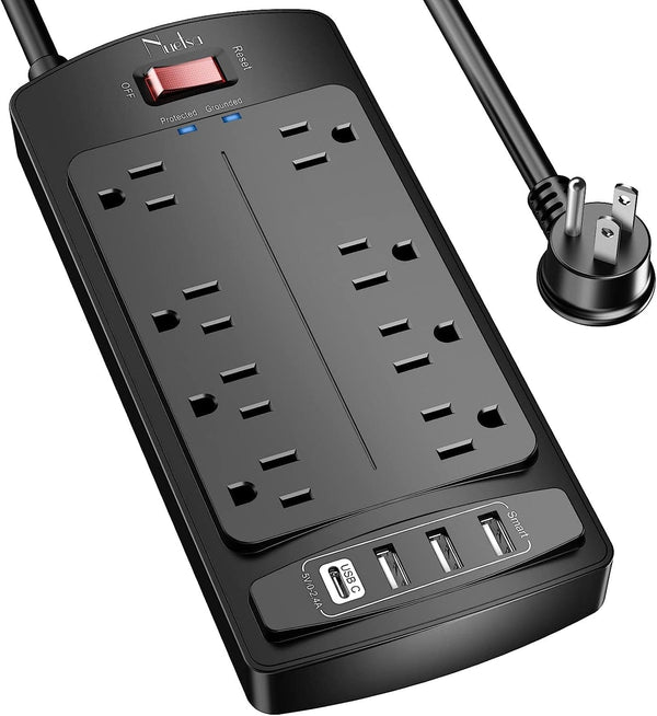 Surge Protector Power Strip - Nuetsa Flat Plug Extension Cord with 8 Outlets and 4 USB Ports, 6 Feet Power Cord (1625W/13A), 2700 Joules, ETL Listed, Black - Premium HOME DÉCOR from Visit the Nuetsa Store - Just $22.71! Shop now at Handbags Specialist Headquarter