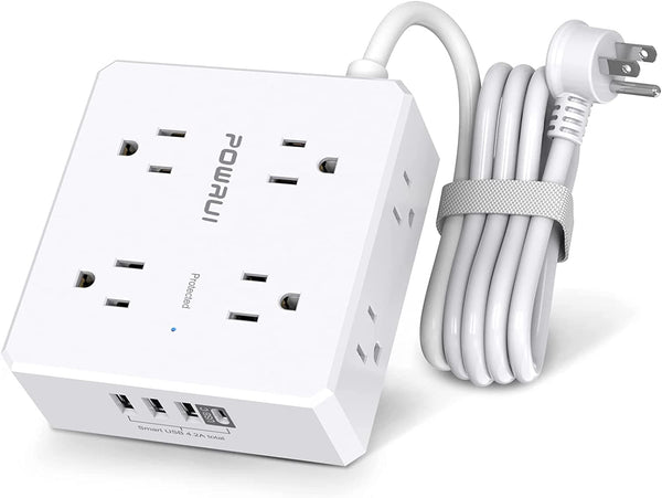 Surge Protector Power Strip - 6 Ft Flat Plug Extension Cord with 8 Widely Outlets and 4 USB Ports(1 USB C), 3 Side Outlet Extender for Home Office, White, ETL Listed - Premium HOME DÉCOR from Visit the POWRUI Store - Just $17.46! Shop now at Handbags Specialist Headquarter