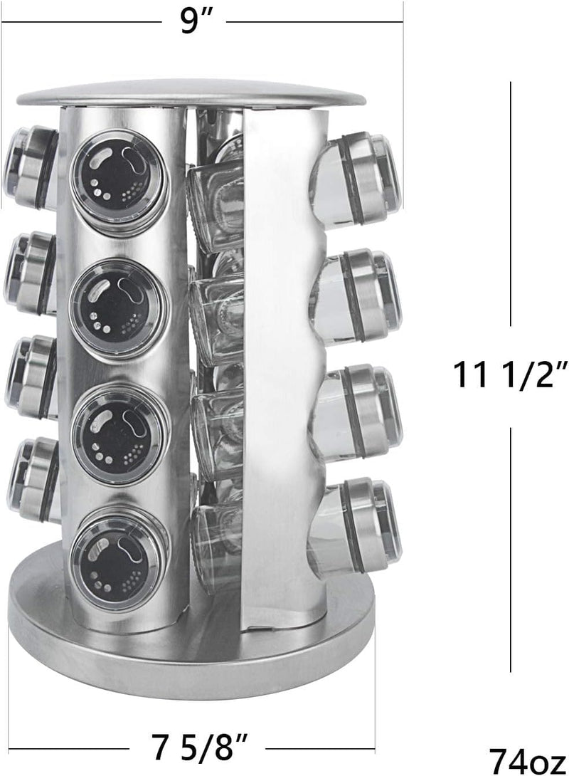 16 Stainless Steel Revolving Spice Rack with Glass Jars - Premium Kitchen Helpers from Brand: Evelyne - Just $53.99! Shop now at Handbags Specialist Headquarter
