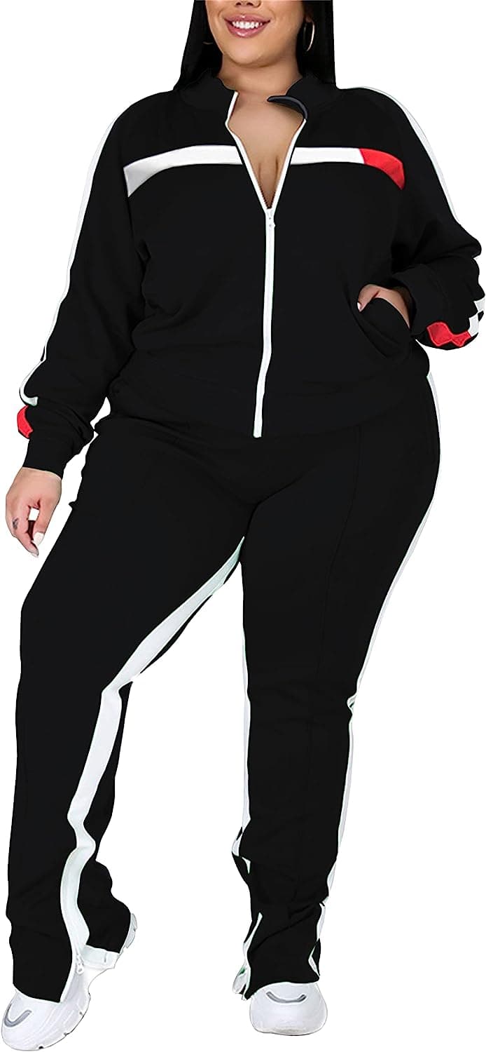 FcuteL Sweatsuits for Women Cuasal Plus Size Zipper Stripe Jackets Long Pants Tracksuit Sets Jogging Suit - Premium Womens from Brand: FcuteL - Just $20.99! Shop now at Handbags Specialist Headquarter