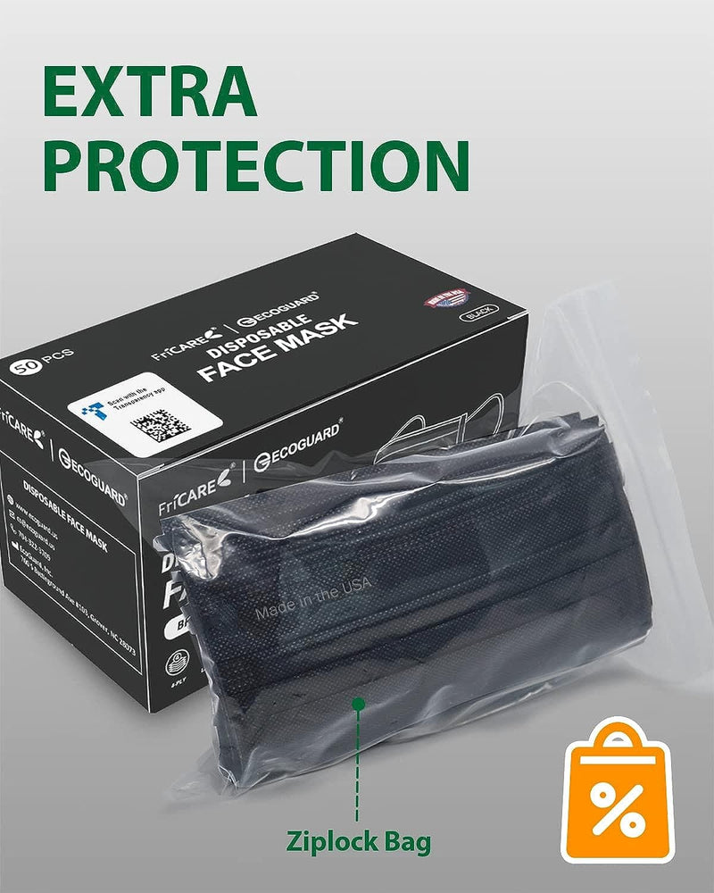 FriCARE Made in USA, 4-ply Black Disposable Face Mask ECOGUARD, ASTM Level 3 Performance Proven in Third Party Independent Labs Studies Pack of 50 - Premium Health Care from Visit the FriCARE Store - Just $34.99! Shop now at Handbags Specialist Headquarter