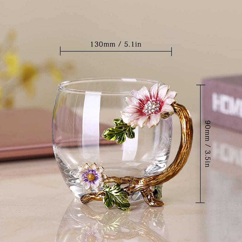 Enamel Sunflower Crystal Lead-Free Glass Tea Cup with Spoon Set, Present for The Christmas, Valentine's Day.Best Present for Mother, Grandma, Girlfriend, Sister. - Premium DECOR from Brand: JY-Danbady - Just $18.99! Shop now at Handbags Specialist Headquarter