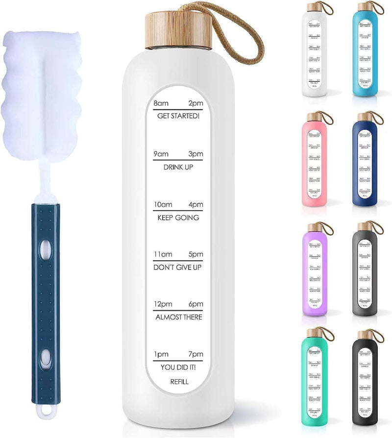 PROBTTL 32 Oz Borosilicate Glass Water Bottle with Time Marker Reminder Quotes, Leak Proof Reusable BPA Free Motivational Water Bottles with Silicone Sleeve and Bamboo Lid - Premium Glass Water Bottles from Visit the PROBTTL Store - Just $19.99! Shop now at Handbags Specialist Headquarter