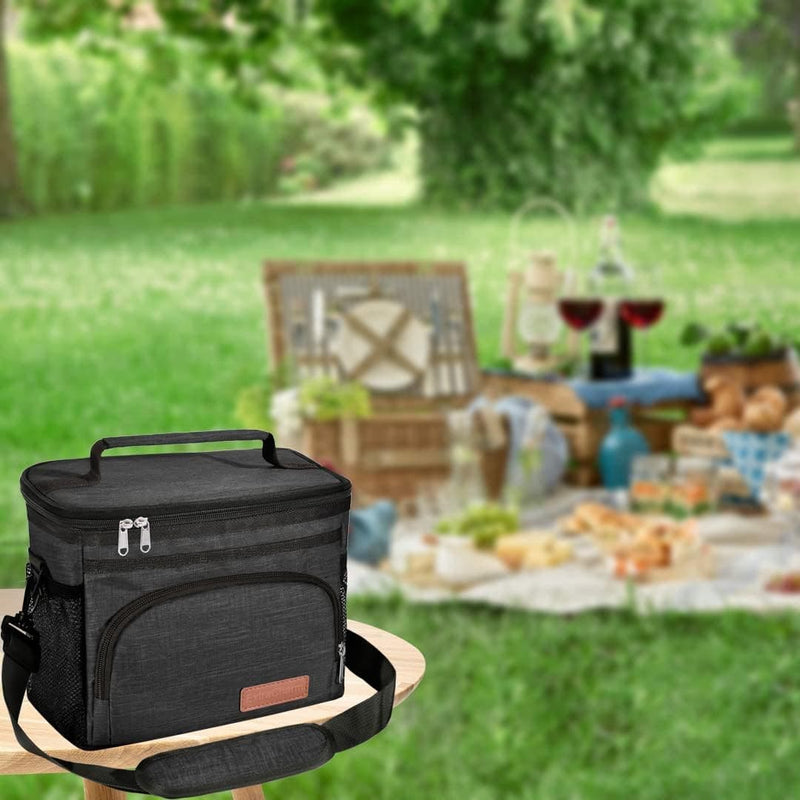 ExtraCharm Insulated Lunch Bag for Women/Men - Reusable Lunch Box for Office Picnic Hiking Beach - Leakproof Cooler Tote Bag Organizer with Adjustable Shoulder Strap for Adults - Black - Premium Bags from Brand: ExtraCharm - Just $25.99! Shop now at Handbags Specialist Headquarter