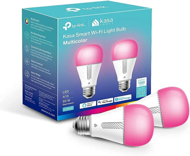 Kasa Smart Light Bulbs, Full Color Changing Dimmable Smart WiFi Bulbs Compatible with Alexa and Google Home, A19, 60 W 800 Lumens,2.4Ghz only, No Hub Required, 2-Pack (KL125P2), Multicolor - Premium Light Bulbs from Visit the Kasa Smart Store - Just $29.99! Shop now at Handbags Specialist Headquarter