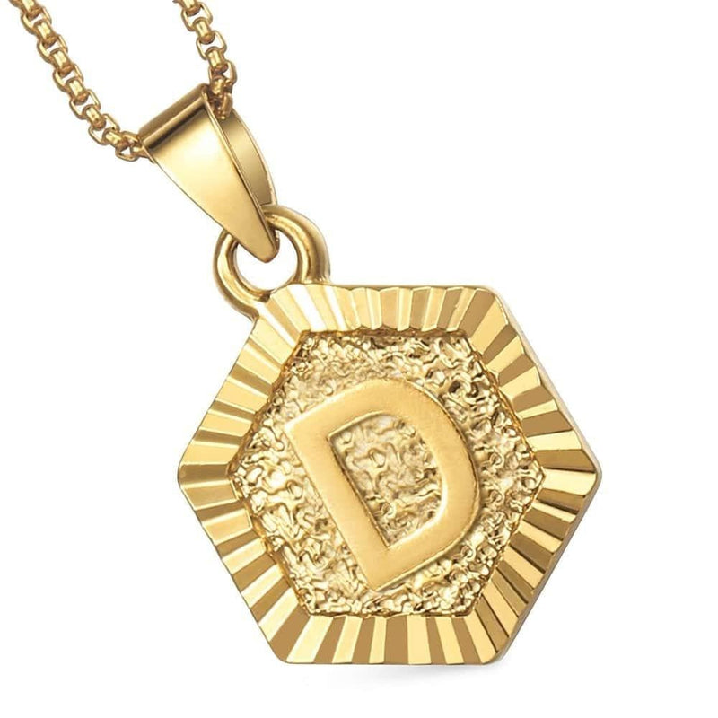 22" Monagram Hexagon A-Z Gold Filled Initial Letter Pendant Necklace Chain Unisex - Premium NECKLACE from Hermah - Just $17.55! Shop now at Handbags Specialist Headquarter