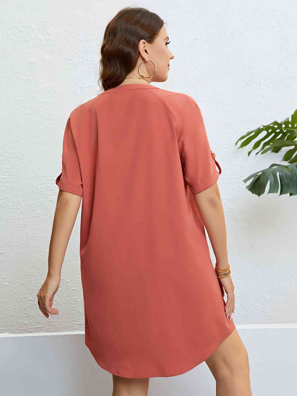 Plus Size Buttoned Notched Neck Shift Dress - Premium Dresses from Trendsi - Just $29! Shop now at Handbags Specialist Headquarter
