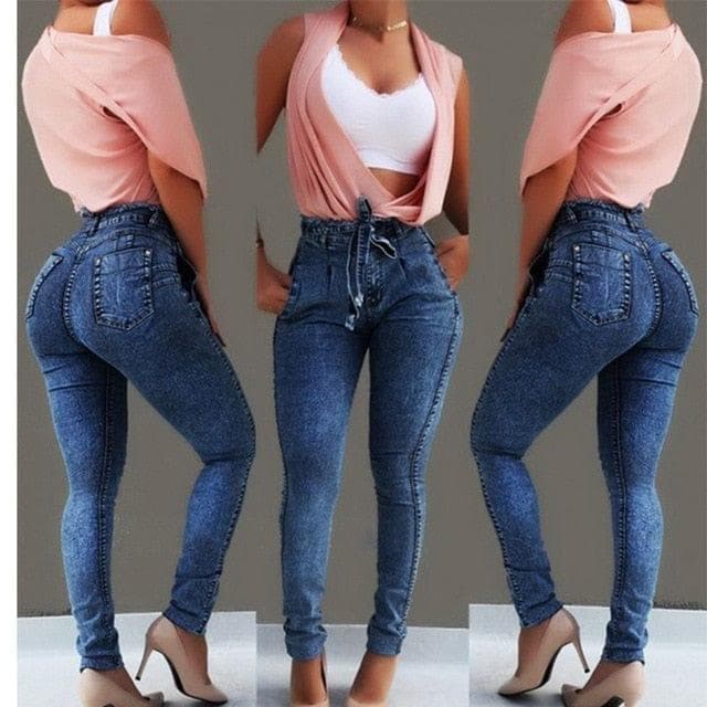 High Waist Jeans Women Streetwear Bandage Denim Plus Size Jeans Femme Pencil Pants Skinny Jeans Woman - Premium Women jeans from eprolo - Just $33.58! Shop now at Handbags Specialist Headquarter