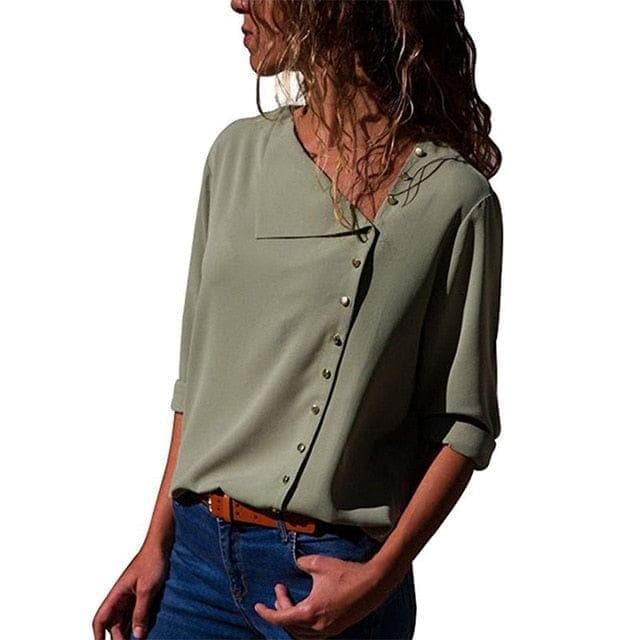 Chiffon Blouse  Long Sleeve Women Blouses and Tops Skew Collar Solid Office Shirt Casual Tops Blusas Chemise Femme - Premium Women's T Shirt from eprolo - Just $20.06! Shop now at Handbags Specialist Headquarter