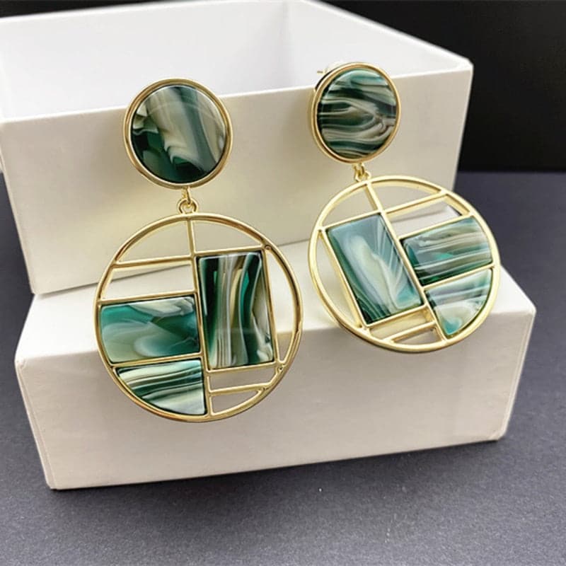 High sense of retro green geometric stitching earrings female niche design sense of atmospheric exaggerated earrings new - Premium Earrings from eprolo - Just $22.99! Shop now at Handbags Specialist Headquarter