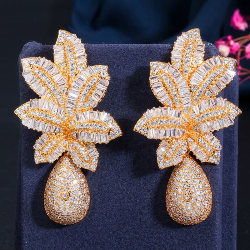 S925 Silver Needle Atmospheric Ladder Cubic Zircon Three-Color Electroplating Earrings Tropical Pineapple Large Earrings - Premium Earrings from eprolo - Just $25.62! Shop now at Handbags Specialist Headquarter