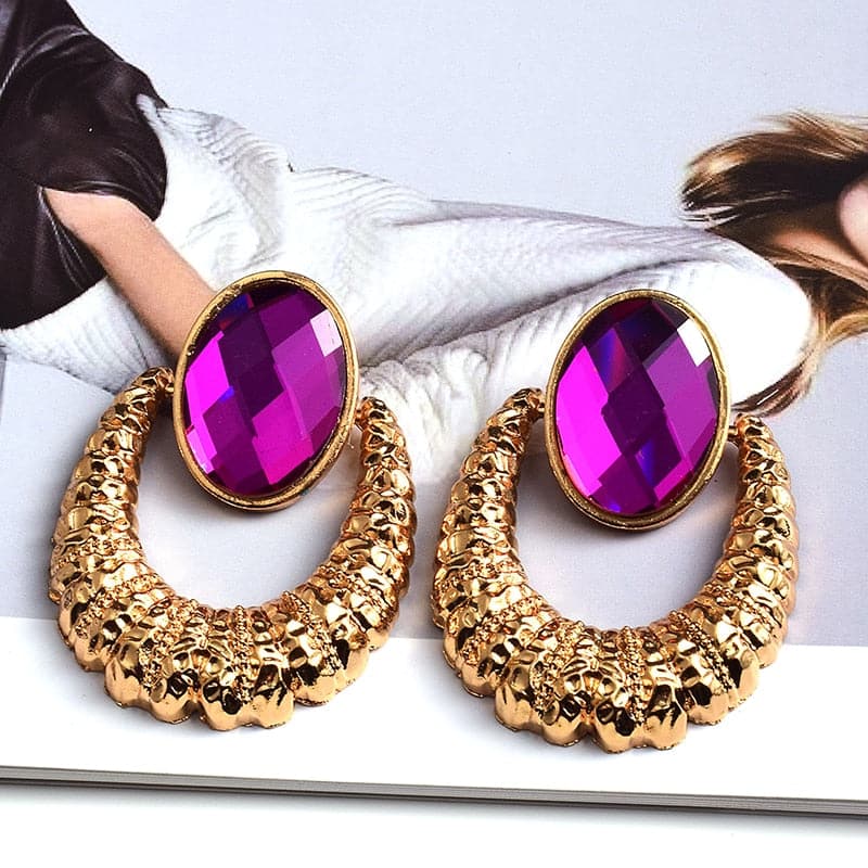 Earrings New Oval Alloy Crystal Diamond Jewelry Round