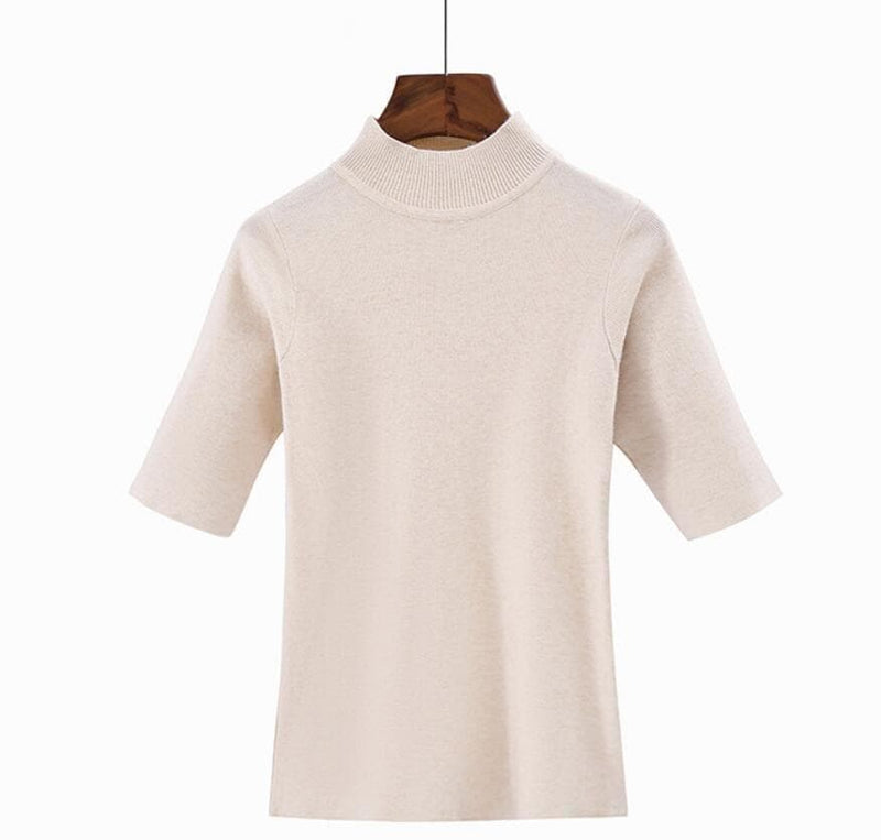 Knitted Slim Pullover Women Turtleneck Knitted Sweater Shirt Female AHalf Sleeve Tops Clothing - Premium Women's T Shirt from eprolo - Just $25.94! Shop now at Handbags Specialist Headquarter