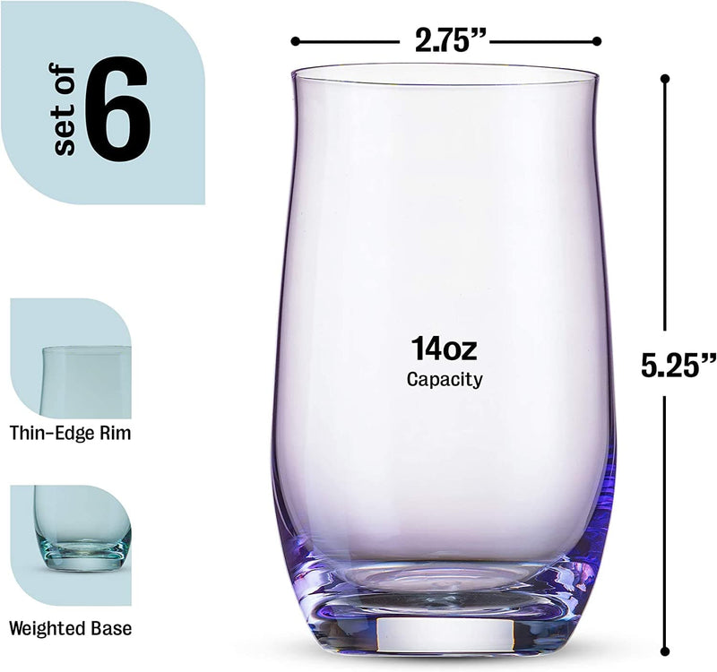 Colorful Drinking Glasses [Set of 6 | 14 Ounces]Colored Glass Cups with Heavy Weighted Base, Multi-Colored Glasses, Drinking Cups, Beer Glasses, Highball Glasses, Glass Tumbler, Cocktail Mixing Glass - Premium bar accessories from Brand: BENETI - Just $33.98! Shop now at Handbags Specialist Headquarter