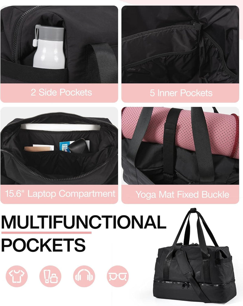 Weekender Bags for Women, BAGSMART Travel Duffel Bags with Shoe Compartment,Personal Item Travel Bag for Airlines, Carry on Overnight Tote Bag with Toiletry Bag, Black, Black-M-2PCS - Premium Travel Duffels from Visit the BAGSMART Store - Just $61.99! Shop now at Handbags Specialist Headquarter