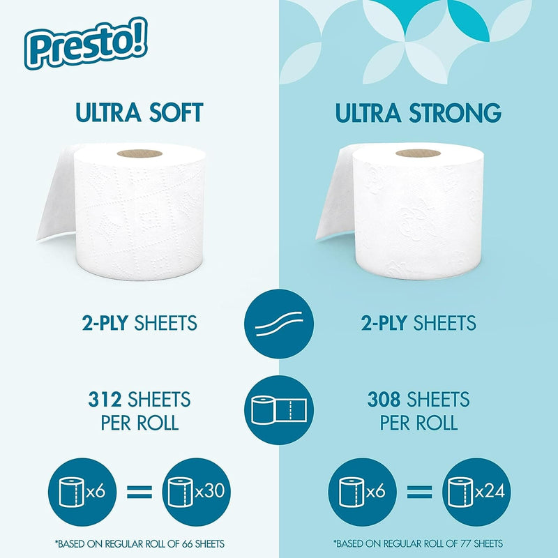 Presto! 2-Ply Toilet Paper, Ultra-Soft, Unscented, 24 Rolls (4 Packs of 6), Equivalent to 120 regular rolls - Premium Toilet Paper from Visit the Presto! Store - Just $30.99! Shop now at Handbags Specialist Headquarter