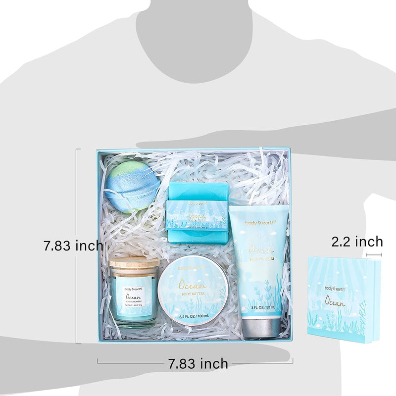 Gifts for Women, Bath Set with Ocean Scented Spa Gifts for Her, Includes Scented Candle, Body Butter, Hand Cream, Bath Bar and Bomb, 5 Pcs Bath Gift Sets, Gifts Set for Women, Gifts for Mom - Premium Bath & Shower Sets from Visit the BODY & EARTH Store - Just $31.99! Shop now at Handbags Specialist Headquarter