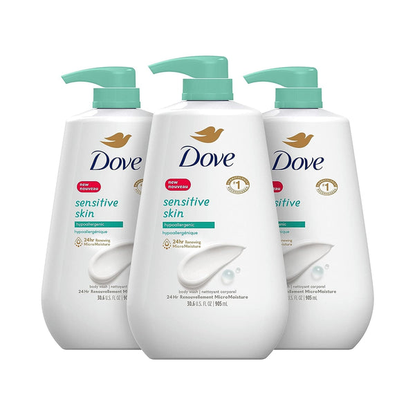 Dove Body Wash with Pump Sensitive Skin 3 Count Hypoallergenic, Paraben-Free, Sulfate-Free, Cruelty-Free, Moisturizing Skin Cleanser Effectively Washes Away Bacteria While Nourishing Skin 30.6 oz - Premium Bathroom from Visit the Dove Store - Just $19.97! Shop now at Handbags Specialist Headquarter