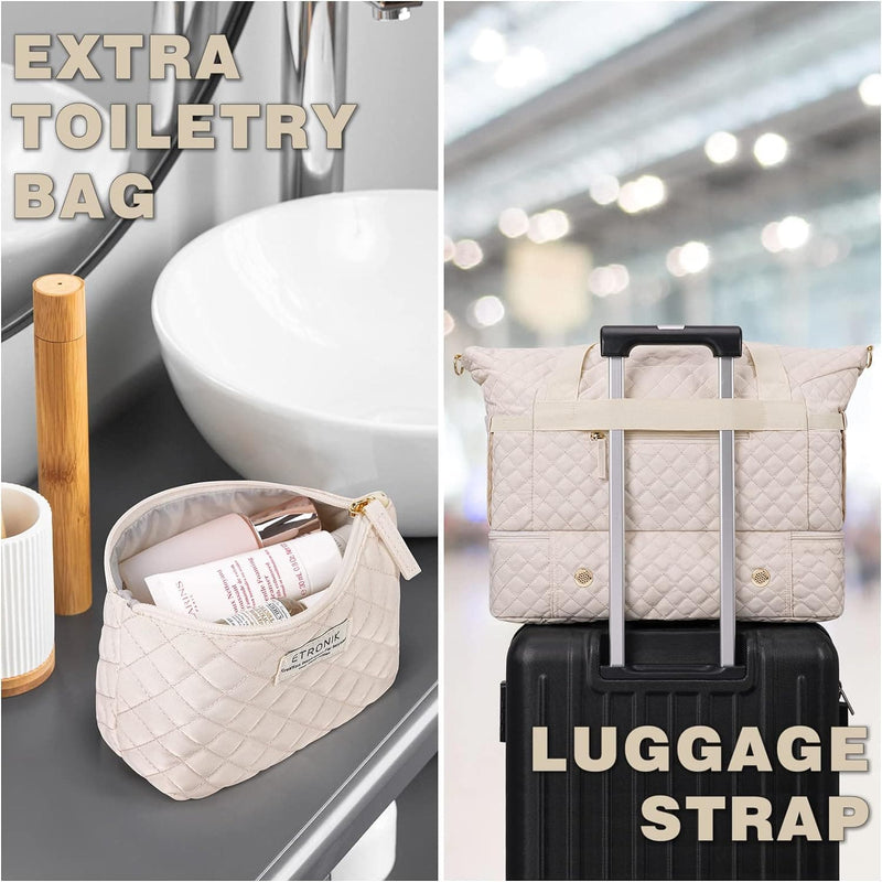 ETRONIK Travel Bag for Women, Gym Duffel Bag with USB Charging Port, Weekender Overnight Bag with Wet Pocket and Shoes Compartment for Women Travel Gym Daily Use (Beige) - Premium Travel Duffels from Visit the ETRONIK Store - Just $53.99! Shop now at Handbags Specialist Headquarter